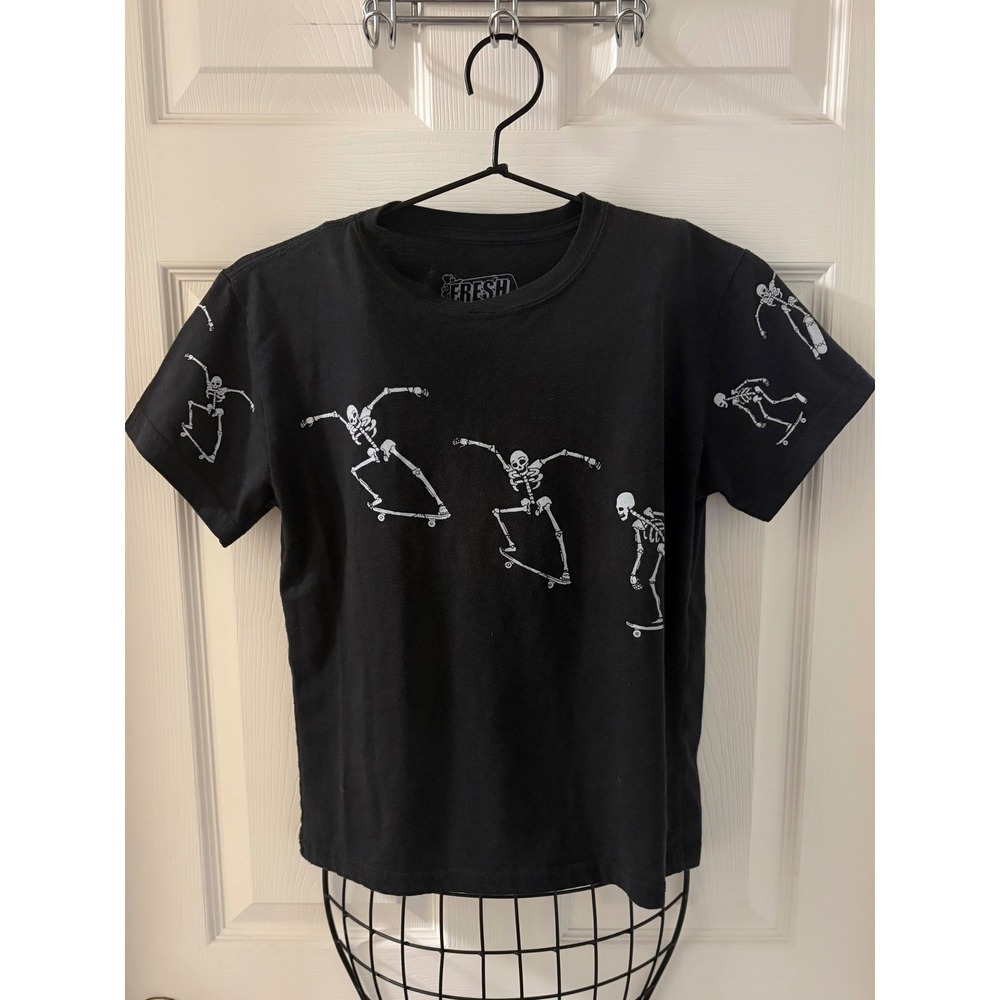 Fresh Laundry Medium Black Skeleton Skateboard Graphic Short Sleeve T Shirt